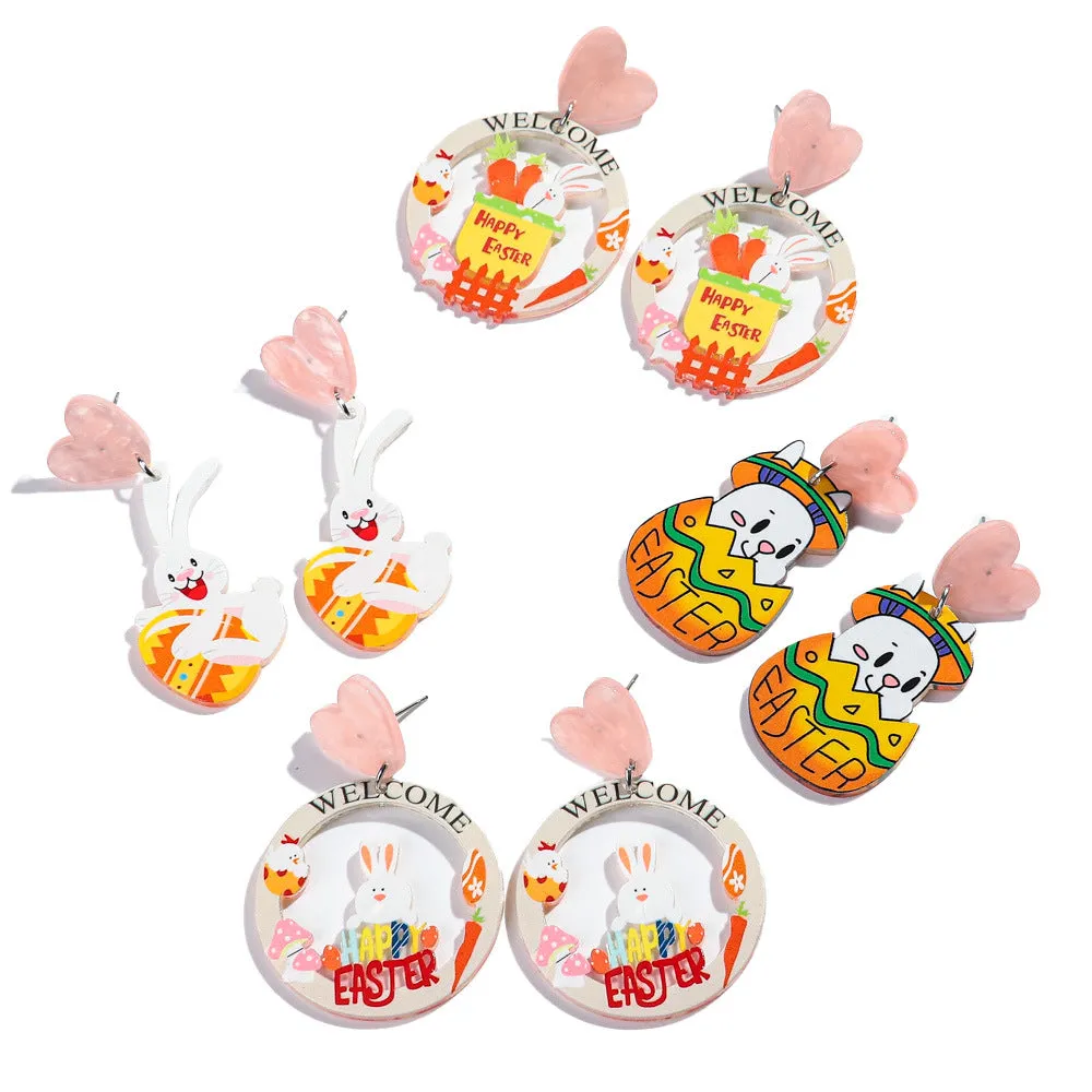 Wholesale Carnival Cartoon Rabbit Earrings Easter Animal Party Festival Cute Rabbit Acrylic Earrings