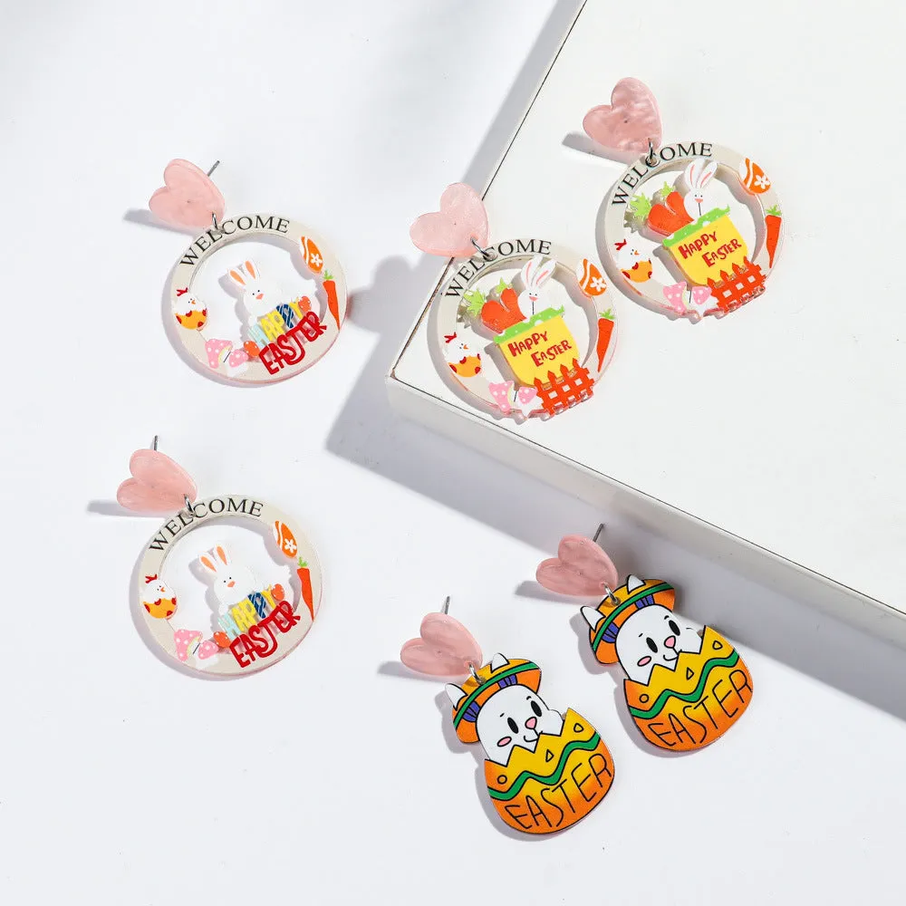 Wholesale Carnival Cartoon Rabbit Earrings Easter Animal Party Festival Cute Rabbit Acrylic Earrings