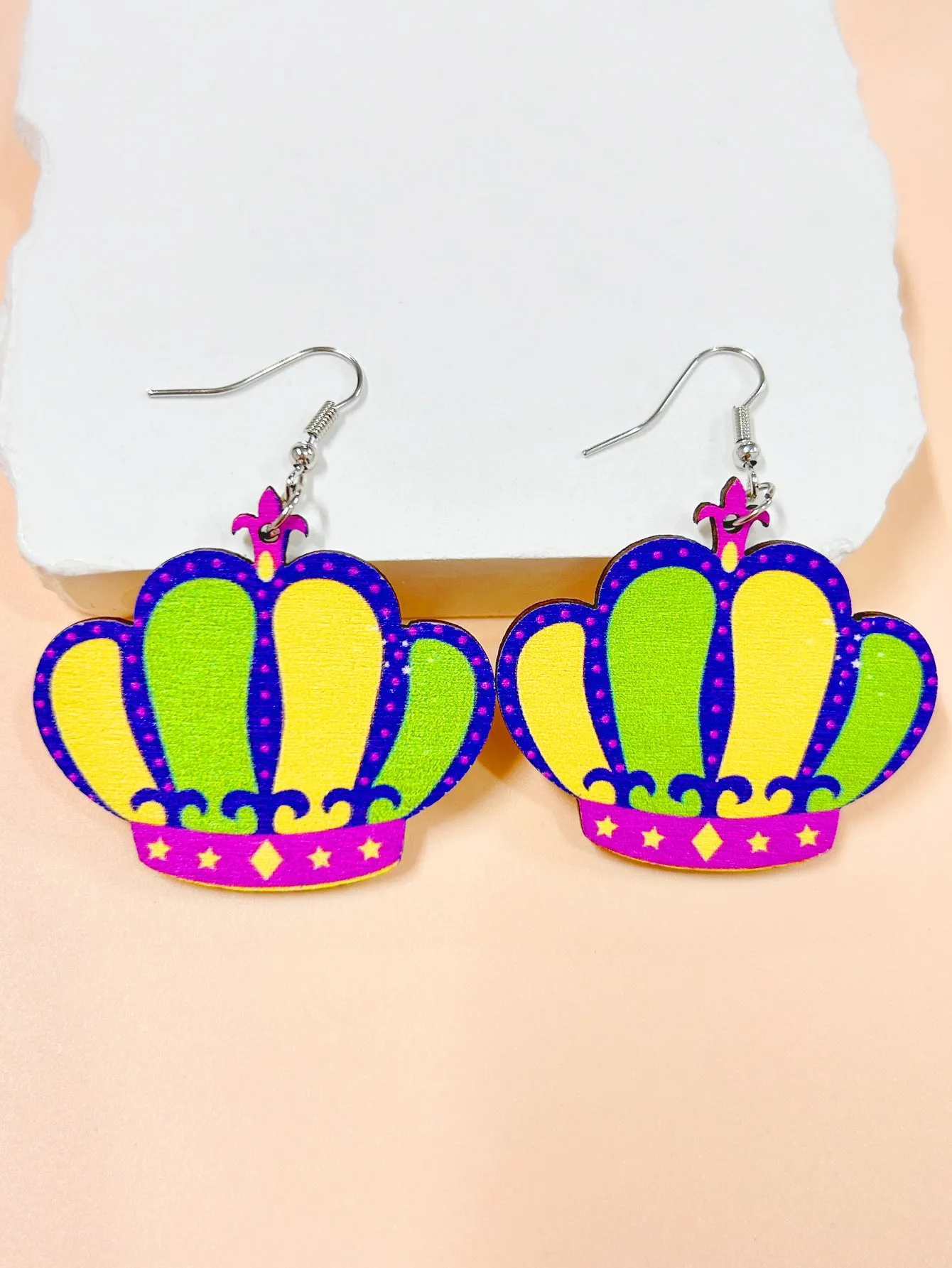 Wholesale Carnival clown mask crown cap lips gradient water drop three-color yak hip hop party earrings