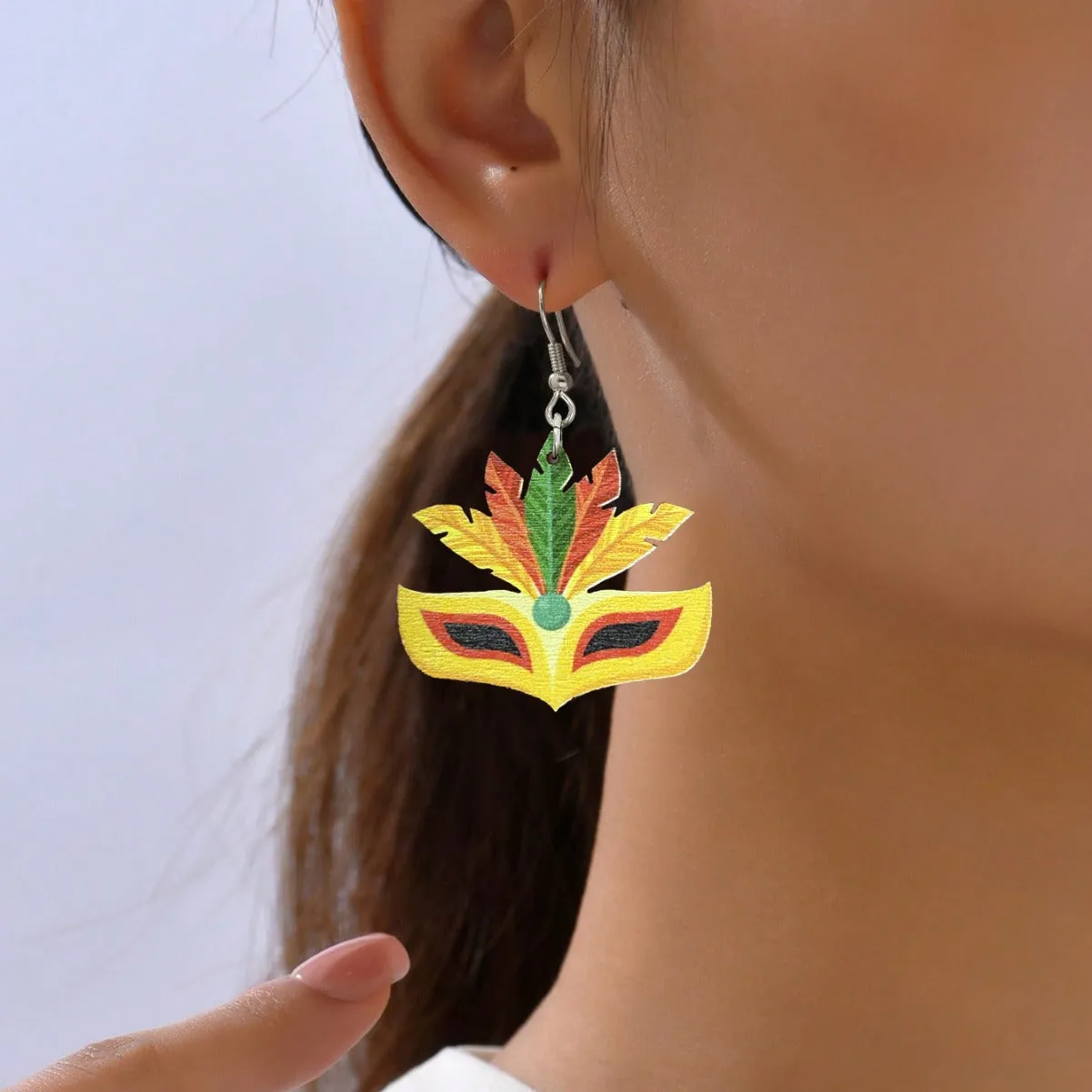 Wholesale Carnival clown mask crown cap lips gradient water drop three-color yak hip hop party earrings