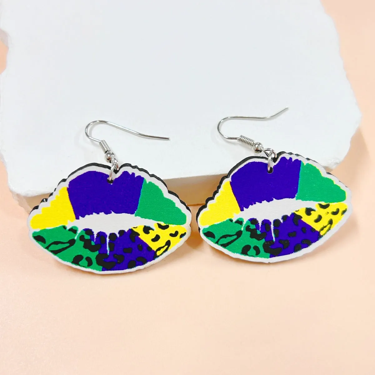 Wholesale Carnival clown mask crown cap lips gradient water drop three-color yak hip hop party earrings