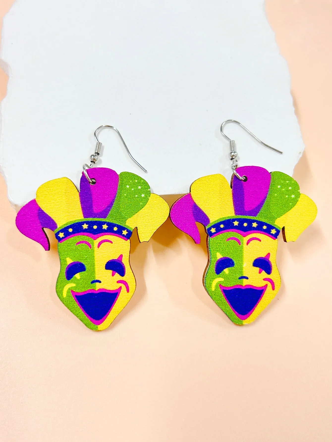Wholesale Carnival clown mask crown cap lips gradient water drop three-color yak hip hop party earrings