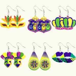 Wholesale Carnival clown mask crown cap lips gradient water drop three-color yak hip hop party earrings