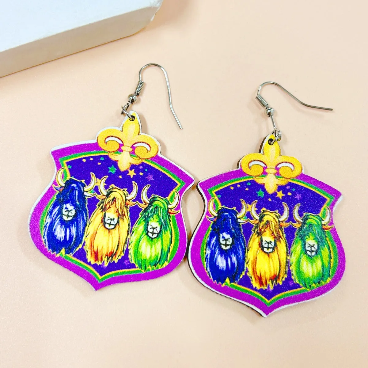 Wholesale Carnival clown mask crown cap lips gradient water drop three-color yak hip hop party earrings