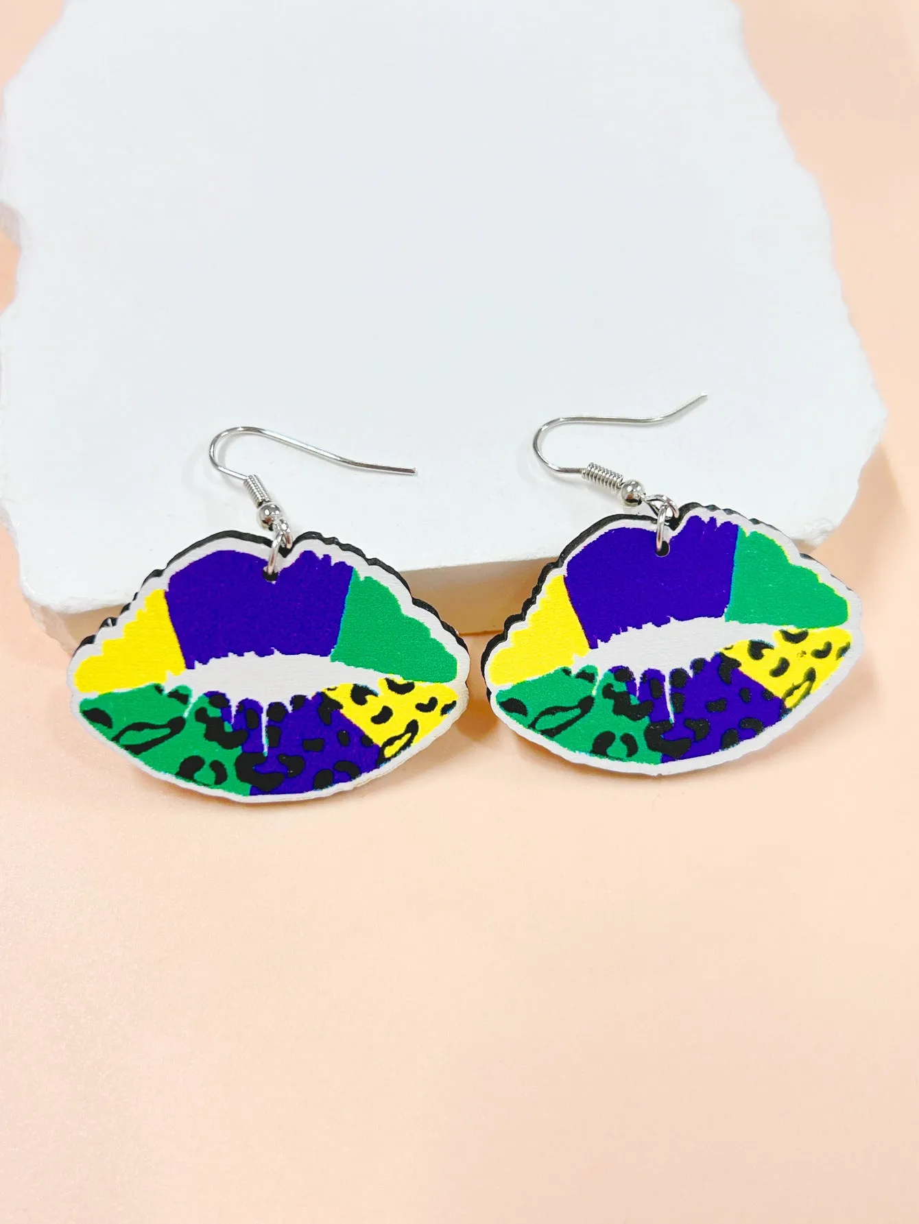Wholesale Carnival clown mask crown cap lips gradient water drop three-color yak hip hop party earrings
