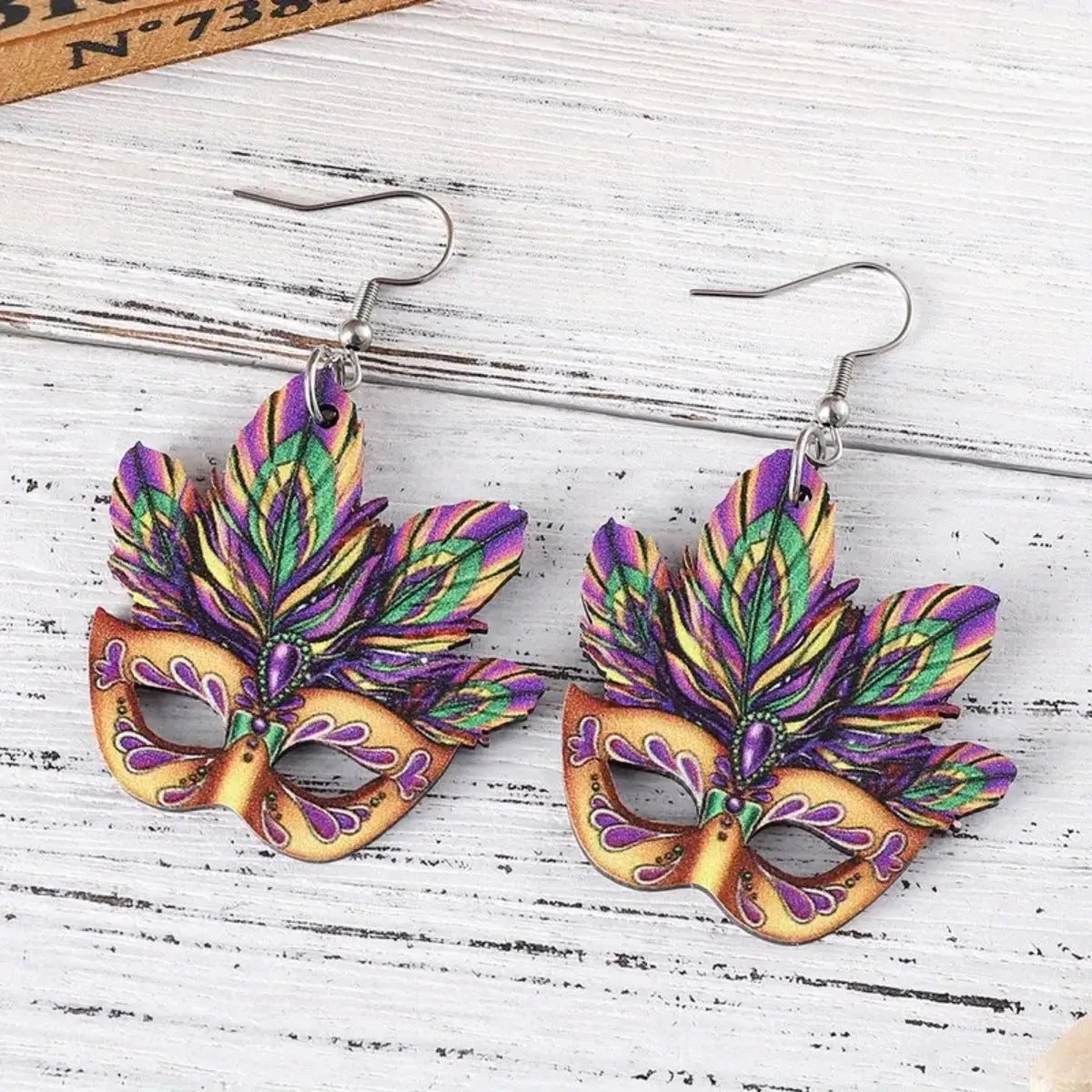 Wholesale Carnival color jewelry exaggerated mask hollow wooden personality trend earrings