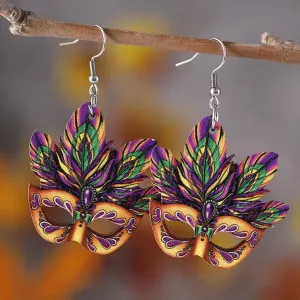 Wholesale Carnival color jewelry exaggerated mask hollow wooden personality trend earrings