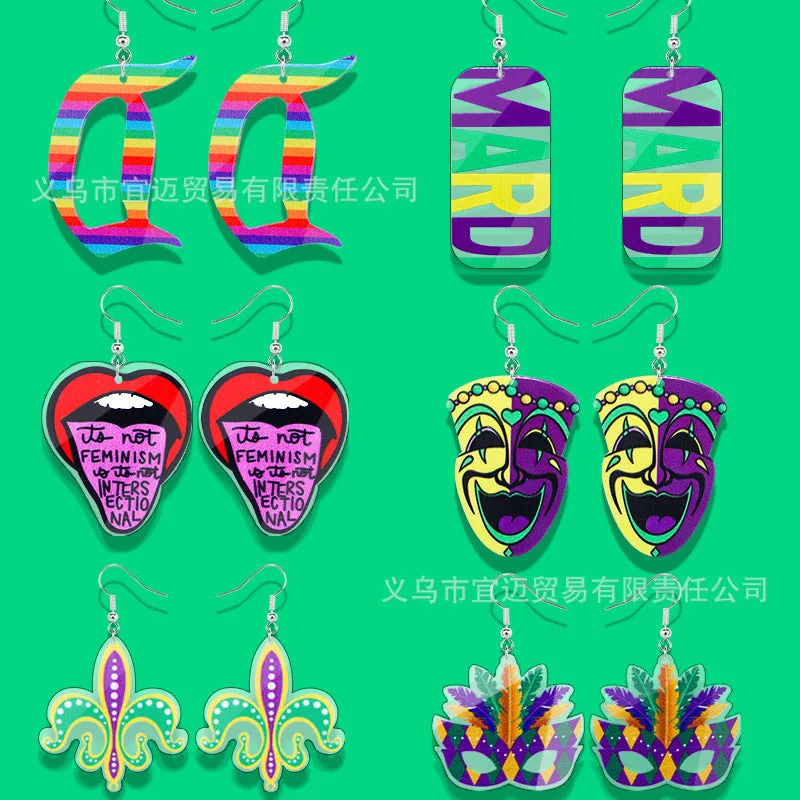 Wholesale carnival earrings children mask party girl earrings MARD acrylic jewelry
