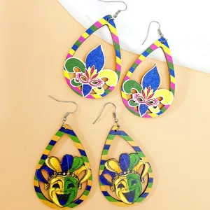 Wholesale carnival earrings hollow water drop mask clown earrings personality hip-hop party suit