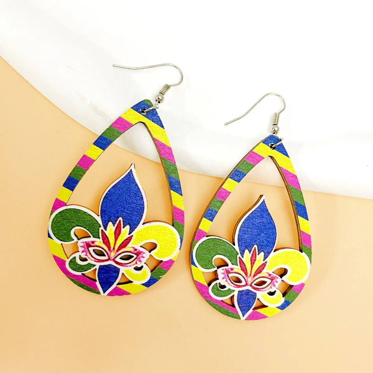 Wholesale carnival earrings hollow water drop mask clown earrings personality hip-hop party suit