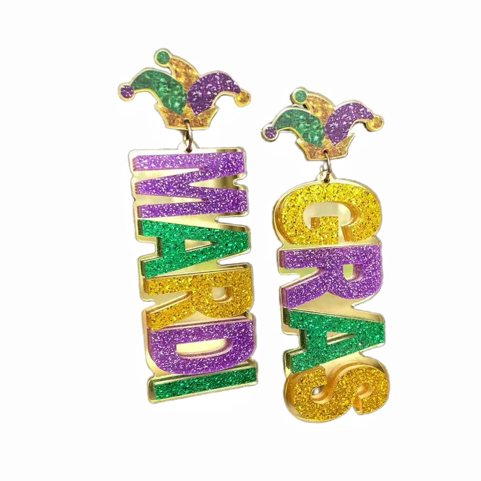 Wholesale Carnival Earrings Mask Lobster Clown Hat Asymmetric Letters Gold Powder Green Purple Tricolor Ear