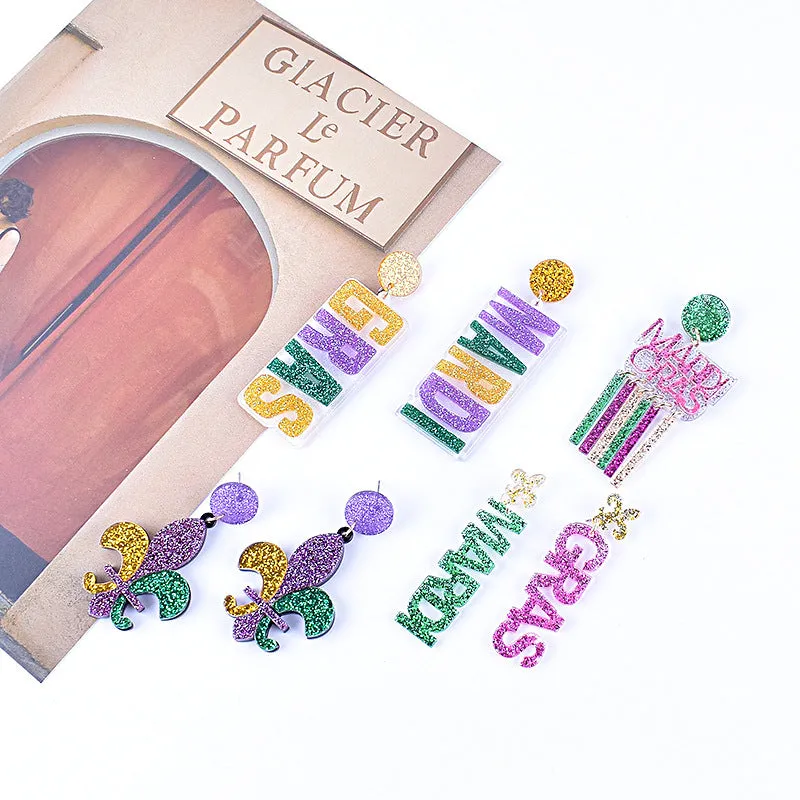 Wholesale Carnival earrings purple green yellow five-pointed star Crown Clown mask lobster earrings