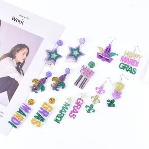 Wholesale Carnival earrings purple green yellow five-pointed star Crown Clown mask lobster earrings