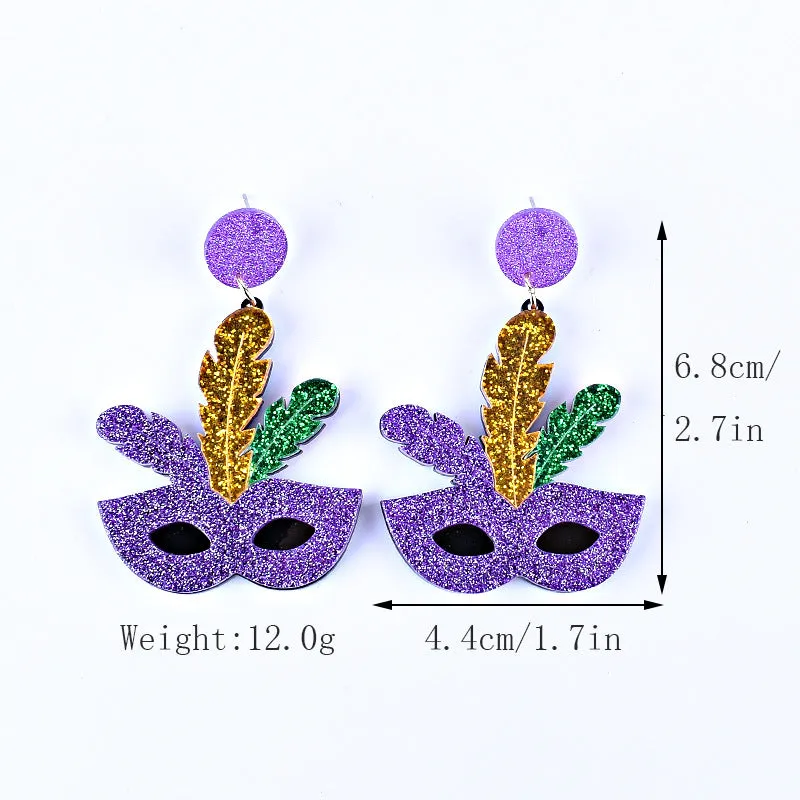 Wholesale Carnival earrings purple green yellow five-pointed star Crown Clown mask lobster earrings