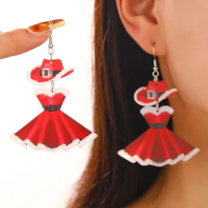 Wholesale Carnival Party Acrylic Red Dress Hat Niche Christmas Earrings