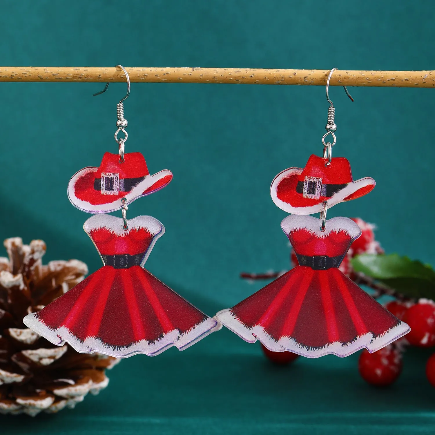 Wholesale Carnival Party Acrylic Red Dress Hat Niche Christmas Earrings