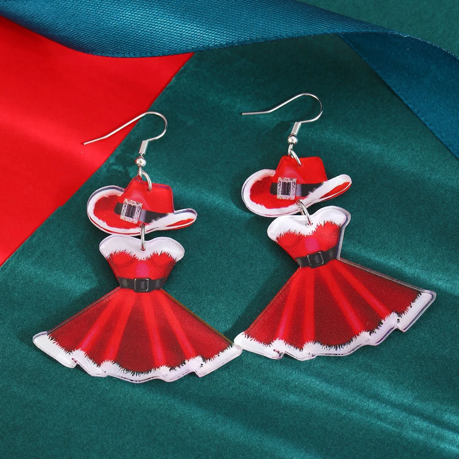 Wholesale Carnival Party Acrylic Red Dress Hat Niche Christmas Earrings