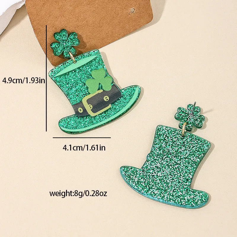 Wholesale Carnival personalized fashion exaggerated green hat Clover women's earrings