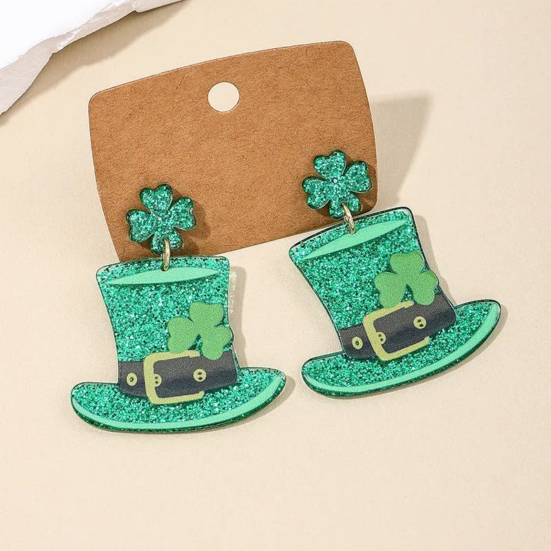 Wholesale Carnival personalized fashion exaggerated green hat Clover women's earrings
