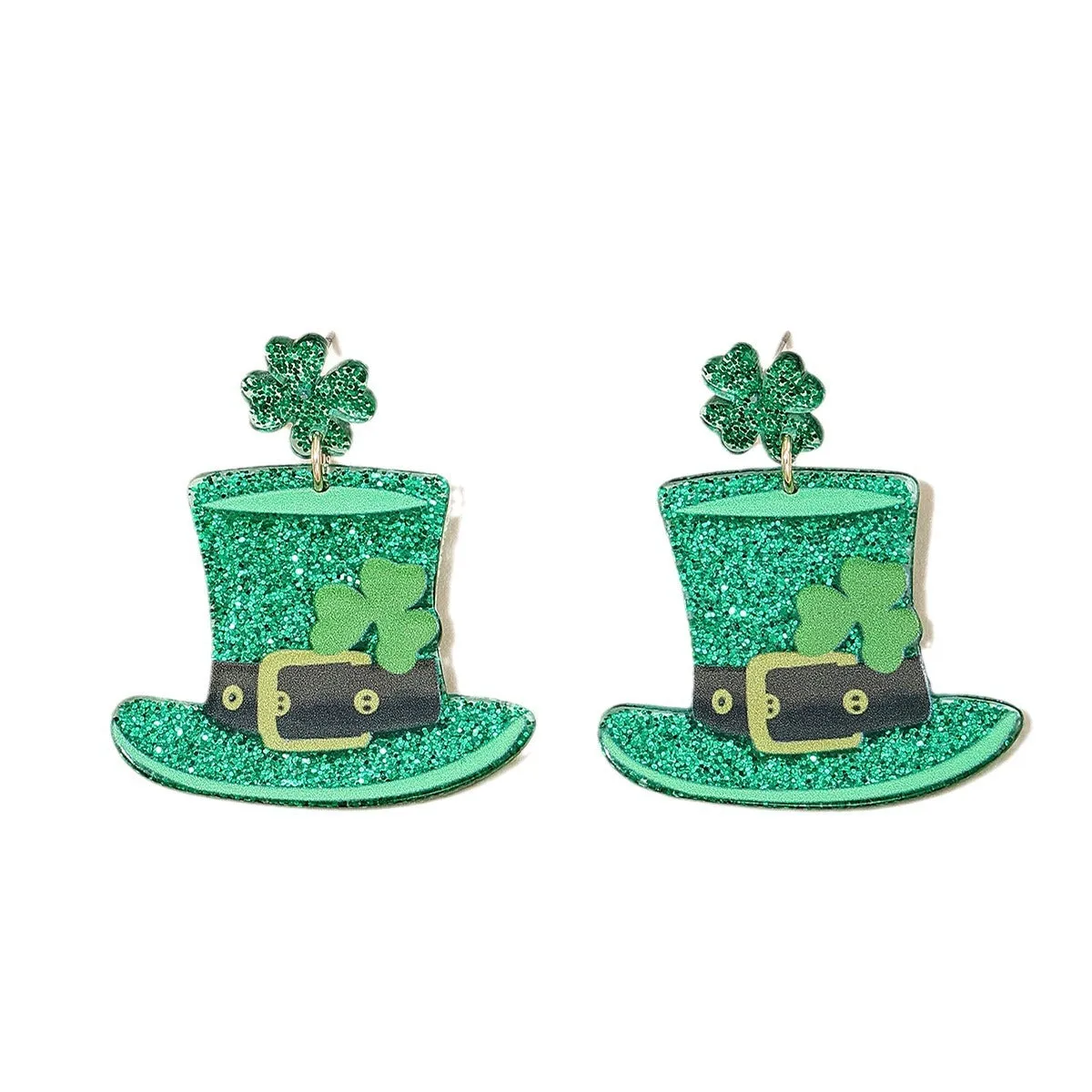 Wholesale Carnival personalized fashion exaggerated green hat Clover women's earrings