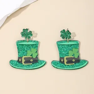 Wholesale Carnival personalized fashion exaggerated green hat Clover women's earrings