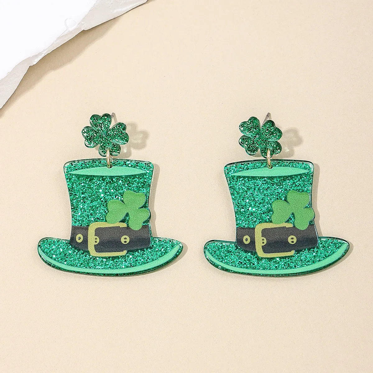 Wholesale Carnival personalized fashion exaggerated green hat Clover women's earrings