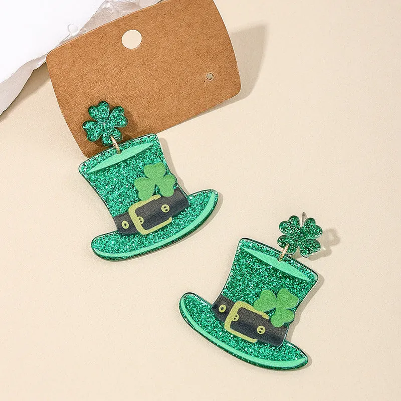 Wholesale Carnival personalized fashion exaggerated green hat Clover women's earrings