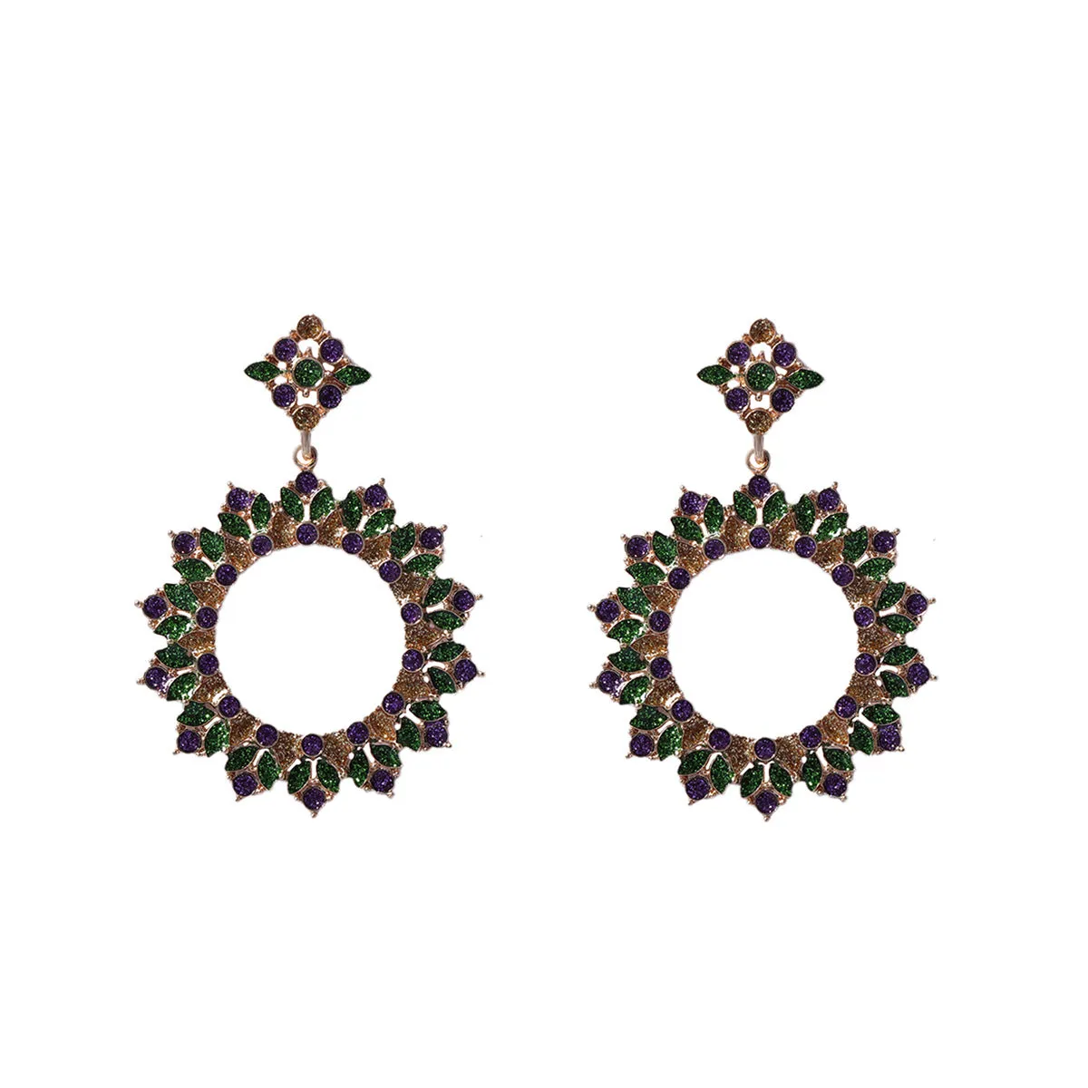 Wholesale Carnival Simple Fashion Alloy Full Diamond Geometric Flower Flower Earrings