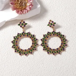 Wholesale Carnival Simple Fashion Alloy Full Diamond Geometric Flower Flower Earrings