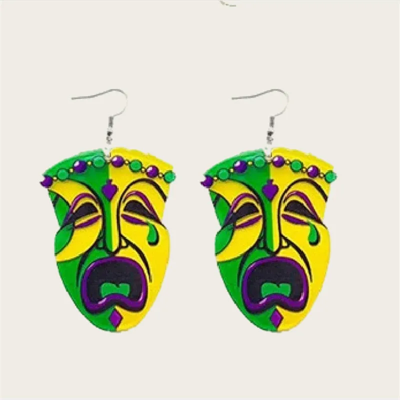 Wholesale carnival smiley face mask crown flower pendant double sided acrylic earrings