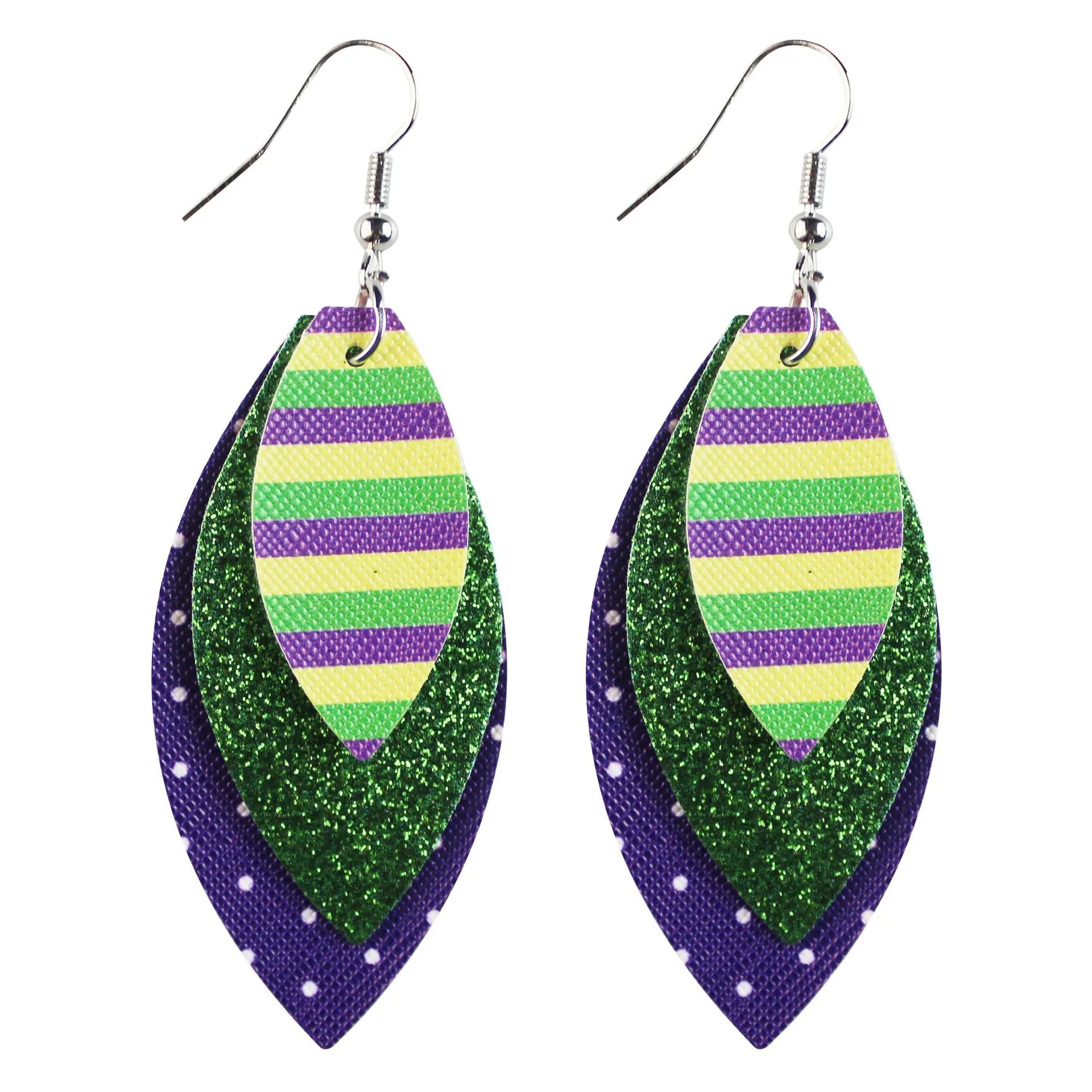 Wholesale Carnival Three-layer Leather Printed Powder Water Drop Leaves