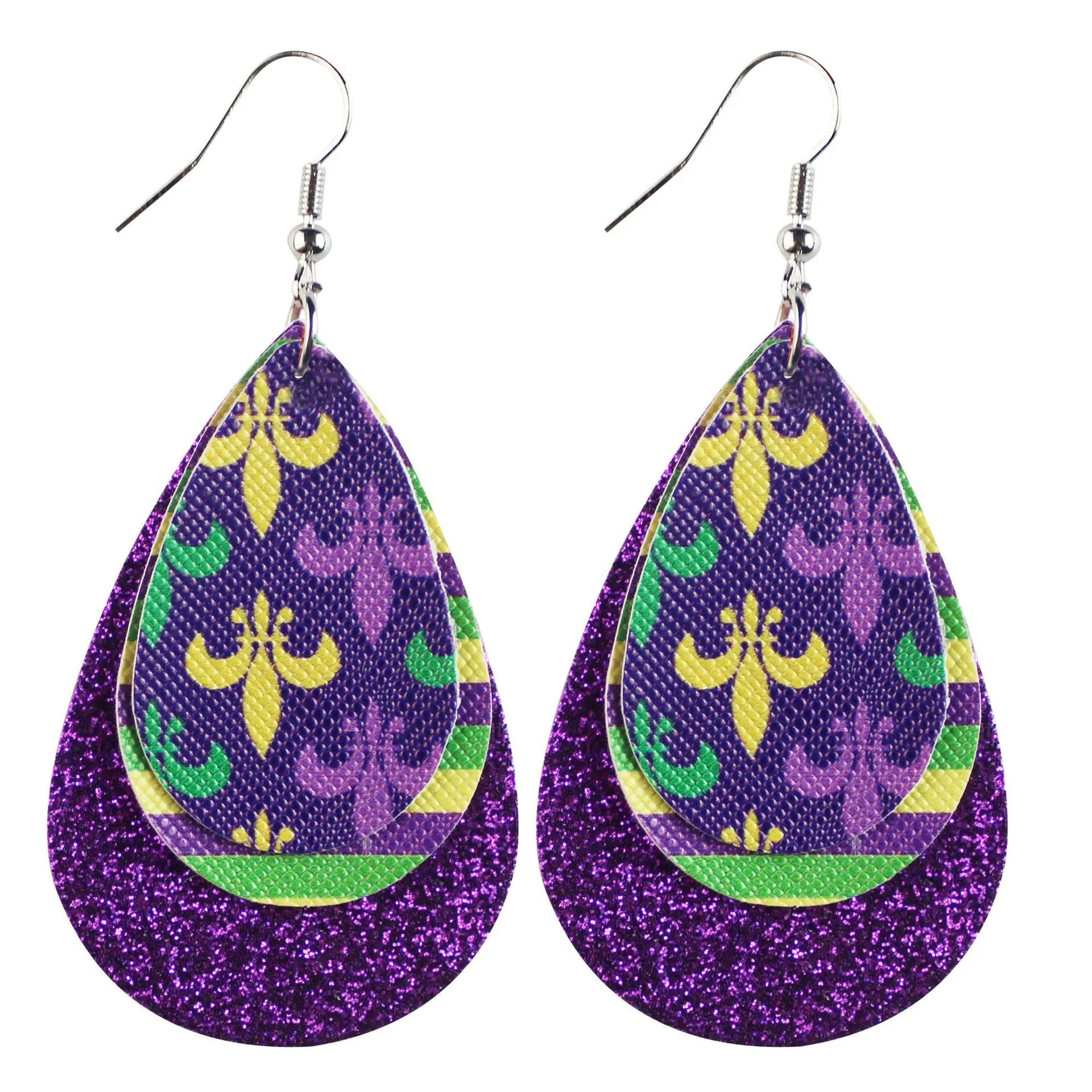 Wholesale Carnival Three-layer Leather Printed Powder Water Drop Leaves