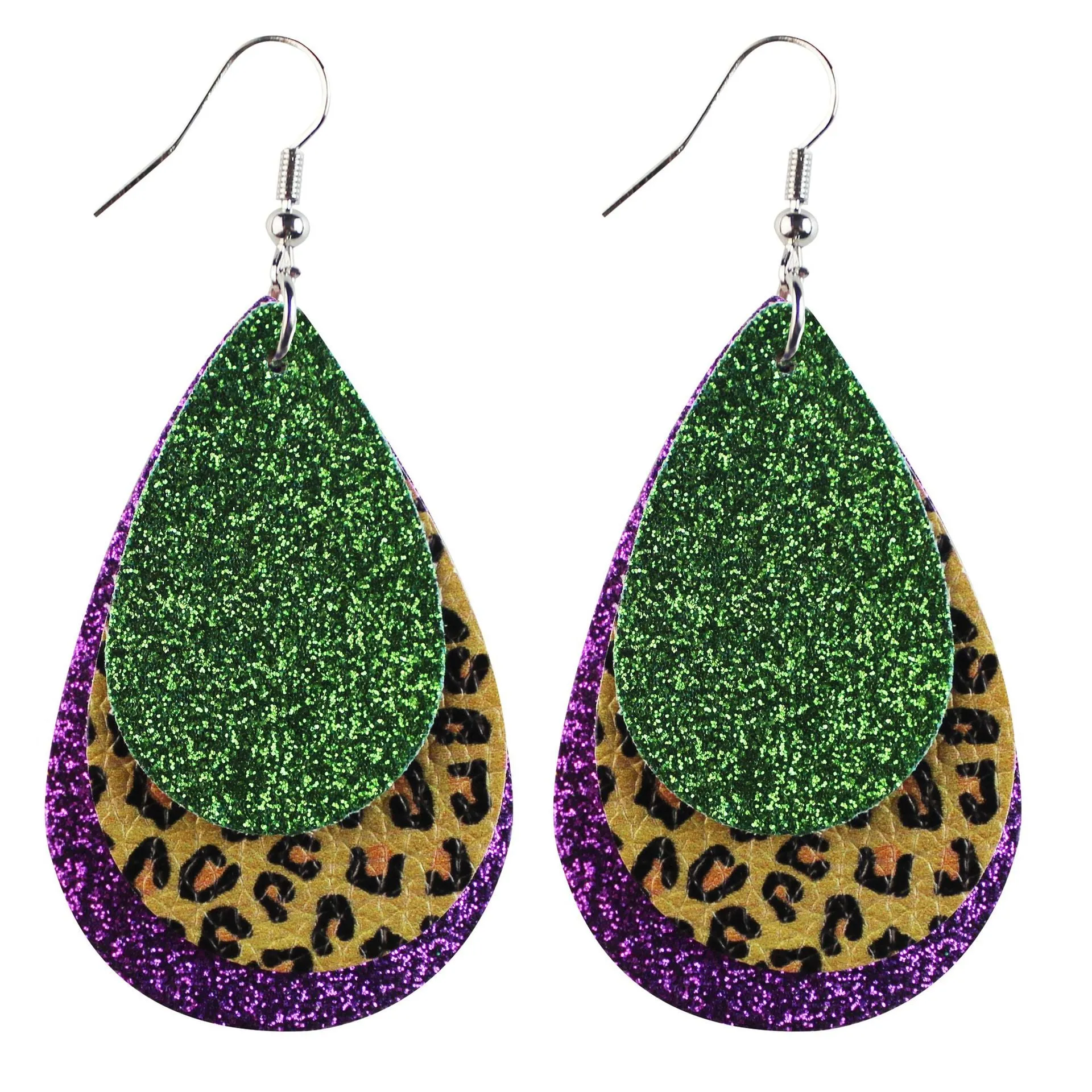 Wholesale Carnival Three-layer Leather Printed Powder Water Drop Leaves