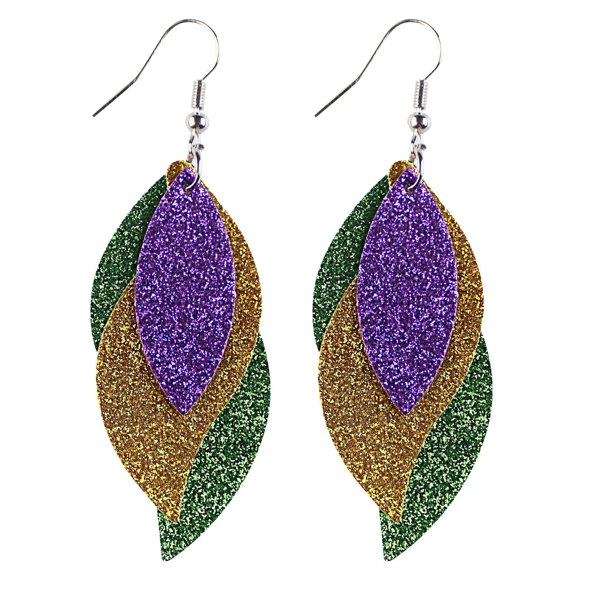 Wholesale Carnival Three-layer Leather Printed Powder Water Drop Leaves