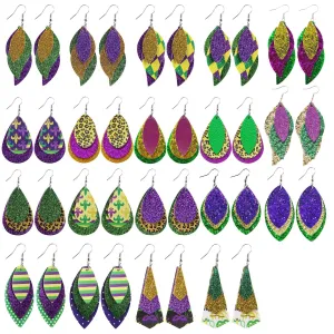 Wholesale Carnival Three-layer Leather Printed Powder Water Drop Leaves