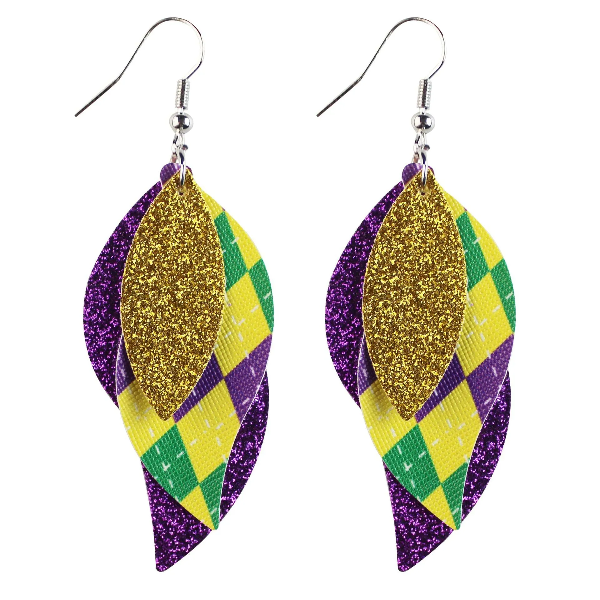 Wholesale Carnival Three-layer Leather Printed Powder Water Drop Leaves