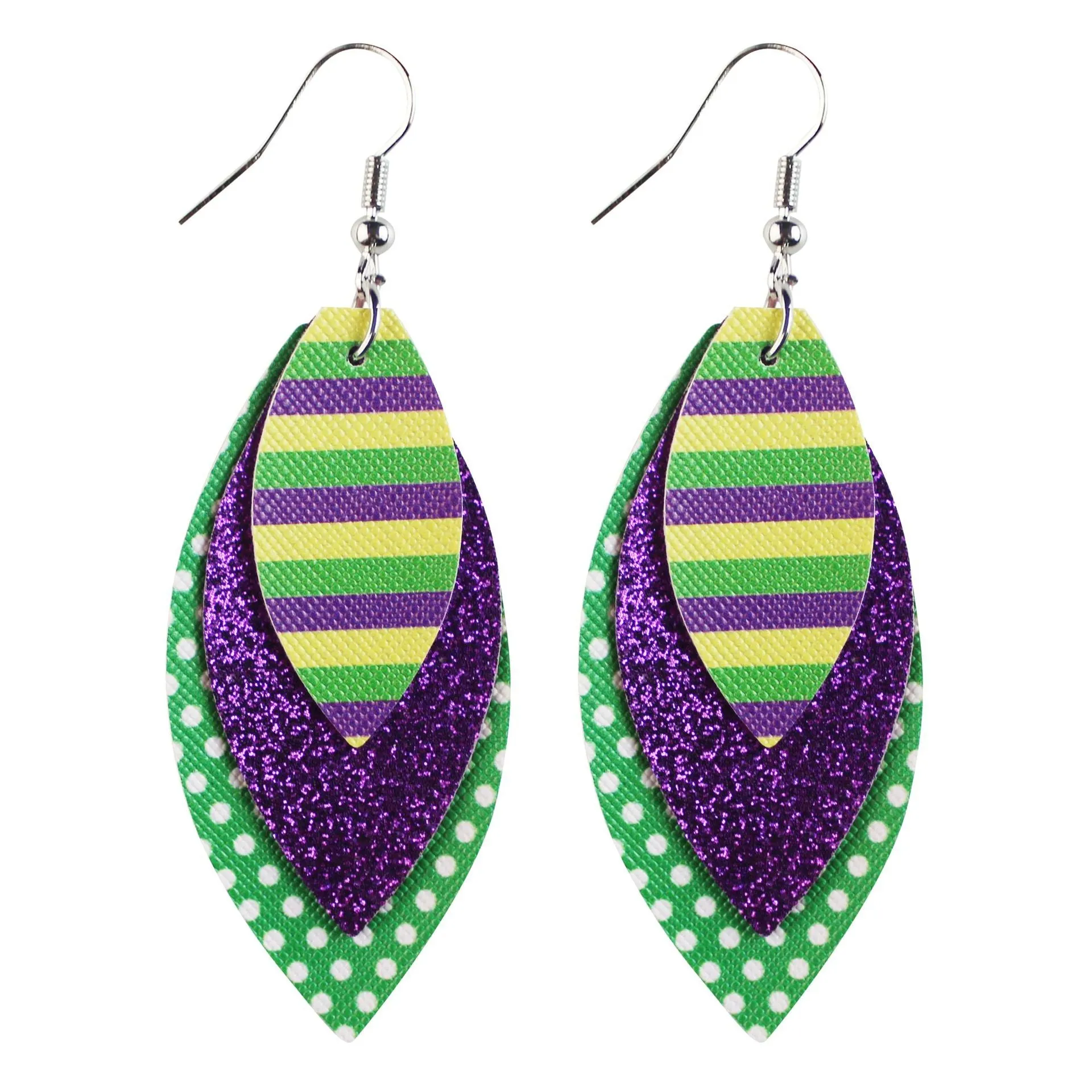 Wholesale Carnival Three-layer Leather Printed Powder Water Drop Leaves