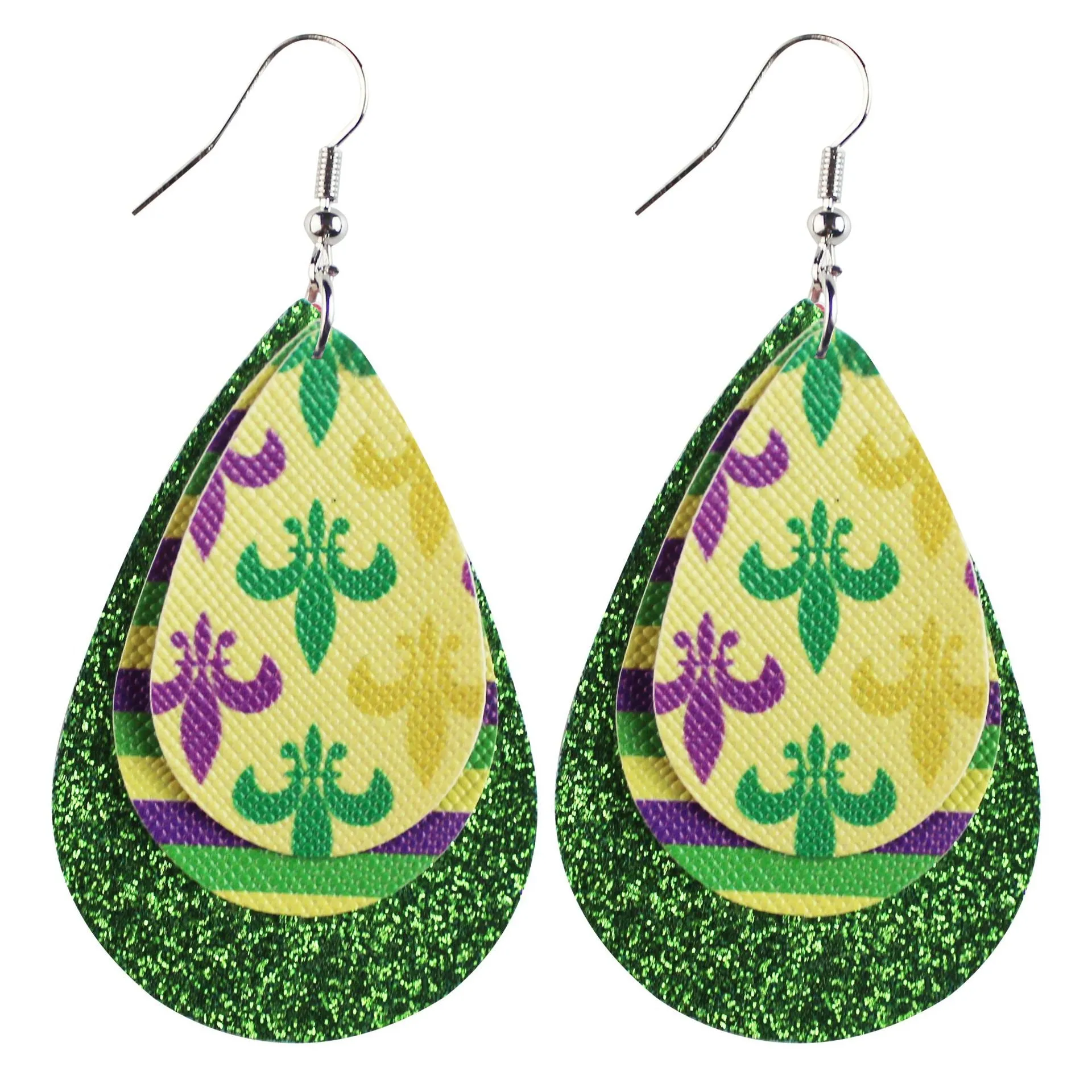 Wholesale Carnival Three-layer Leather Printed Powder Water Drop Leaves