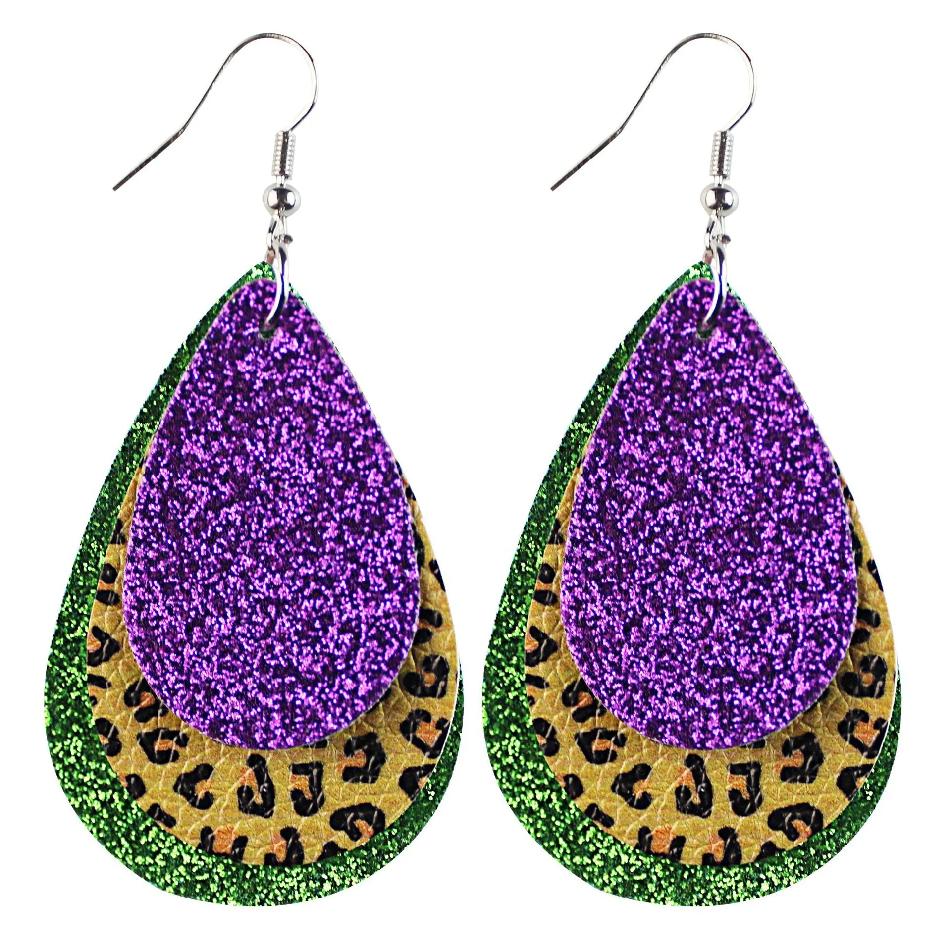 Wholesale Carnival Three-layer Leather Printed Powder Water Drop Leaves