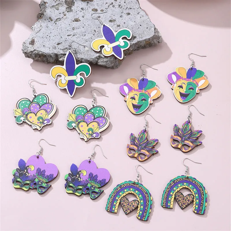 Wholesale Carnival wooden St. Patrick clown hat earrings holiday jewelry
