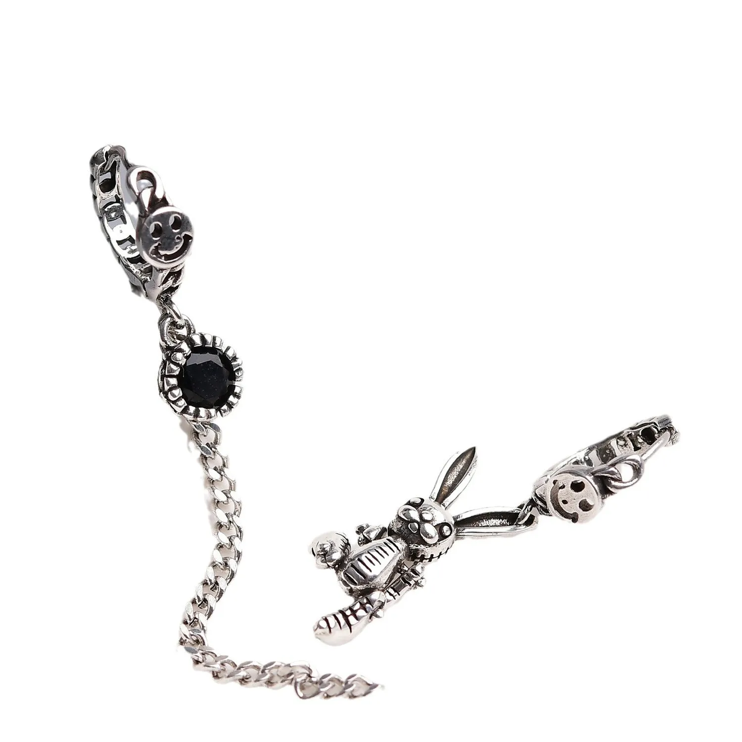 Wholesale Cartoon Asymmetrical Rabbit Tassel Niche Personality Copper Silver Plated Ear Buckle