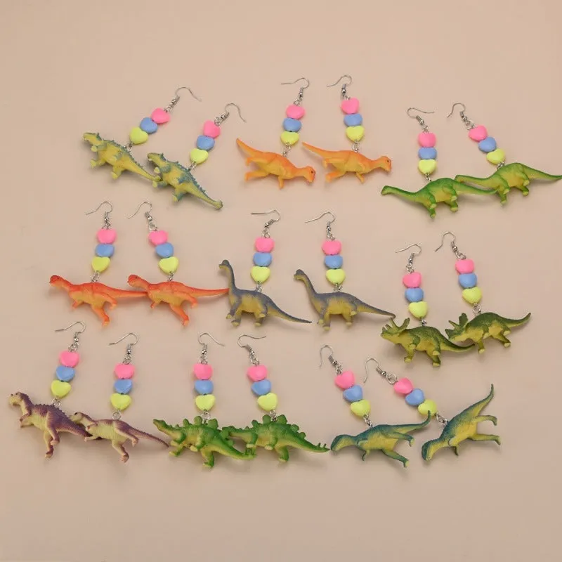 Wholesale Cartoon Cute Colorful Animal Dinosaur Love Personality Metal Earrings