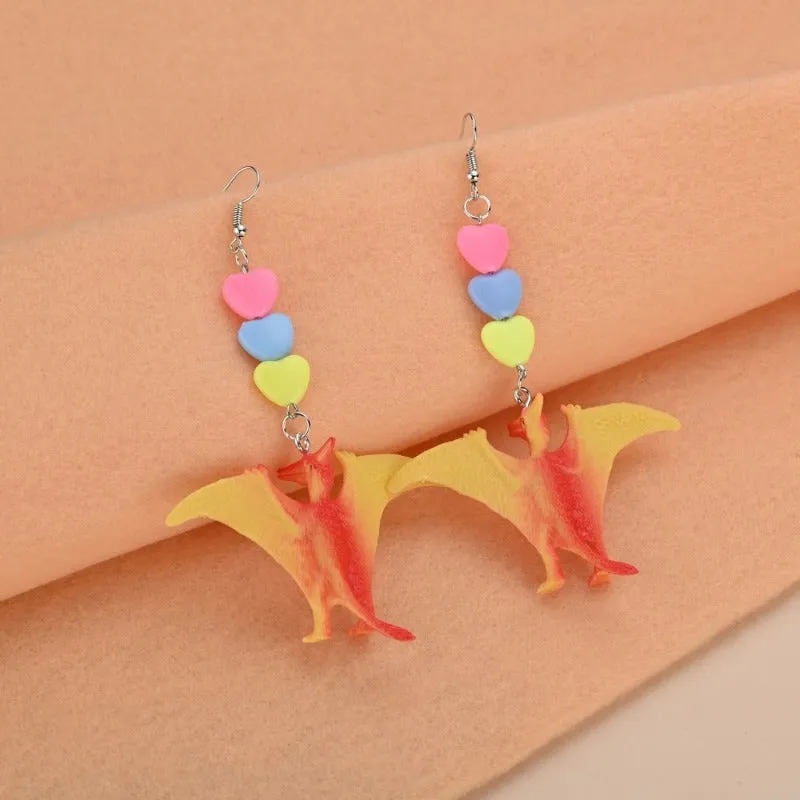 Wholesale Cartoon Cute Colorful Animal Dinosaur Love Personality Metal Earrings