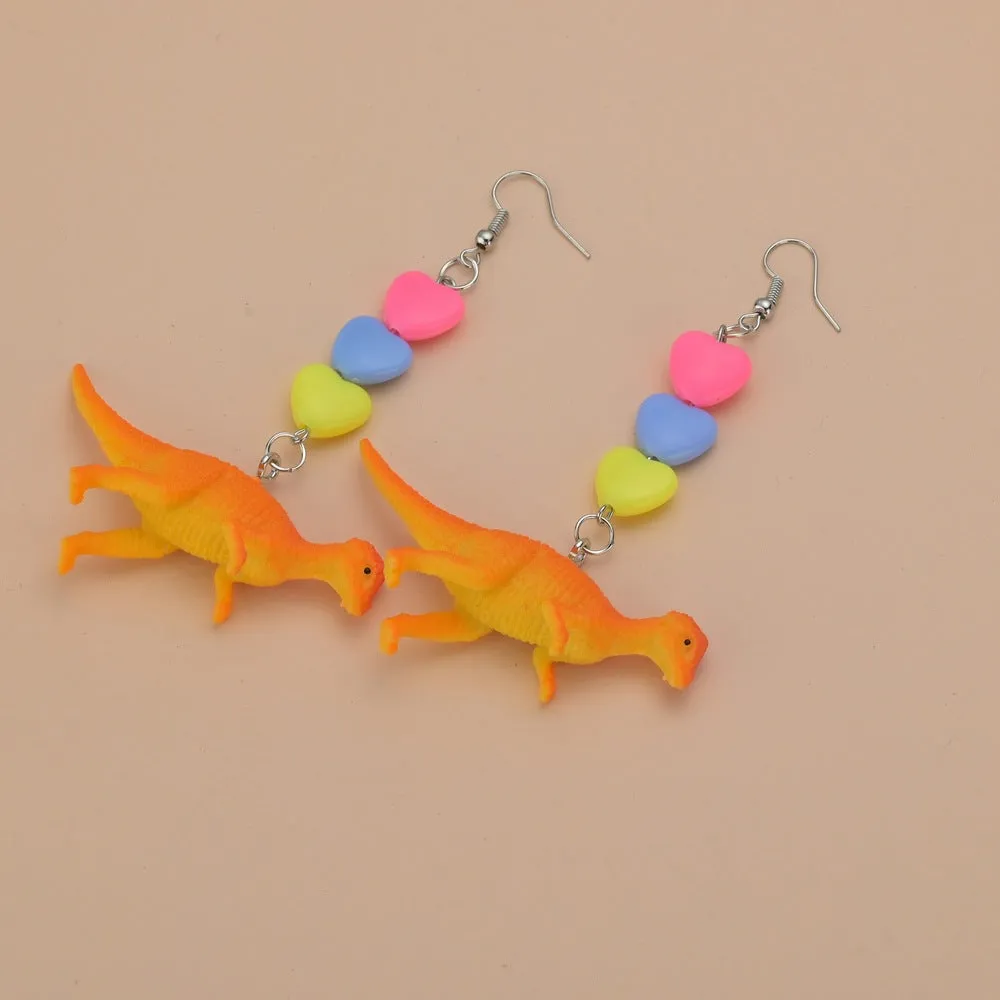 Wholesale Cartoon Cute Colorful Animal Dinosaur Love Personality Metal Earrings