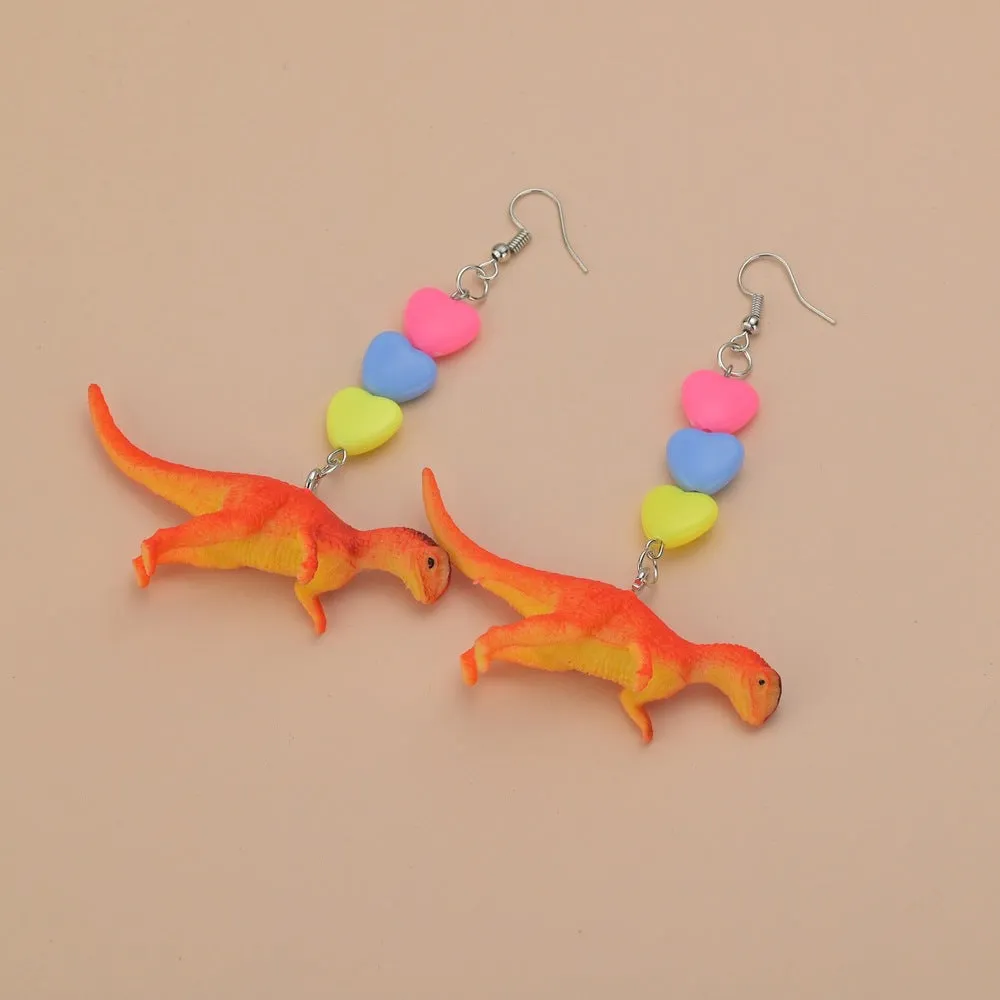 Wholesale Cartoon Cute Colorful Animal Dinosaur Love Personality Metal Earrings
