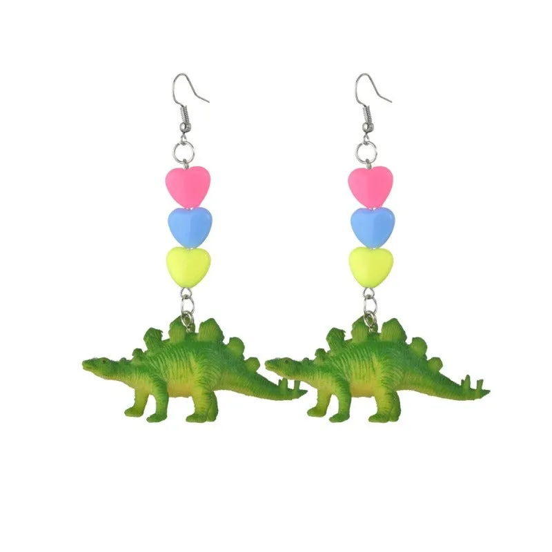 Wholesale Cartoon Cute Colorful Animal Dinosaur Love Personality Metal Earrings