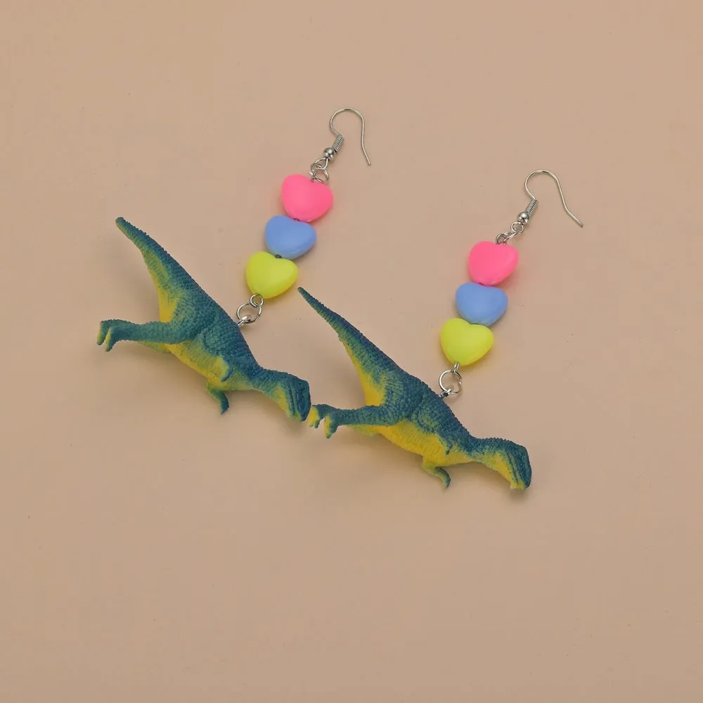 Wholesale Cartoon Cute Colorful Animal Dinosaur Love Personality Metal Earrings