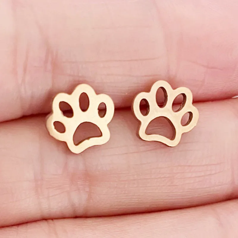Wholesale Cat Footprints Gold Plated Alloy Ear Studs