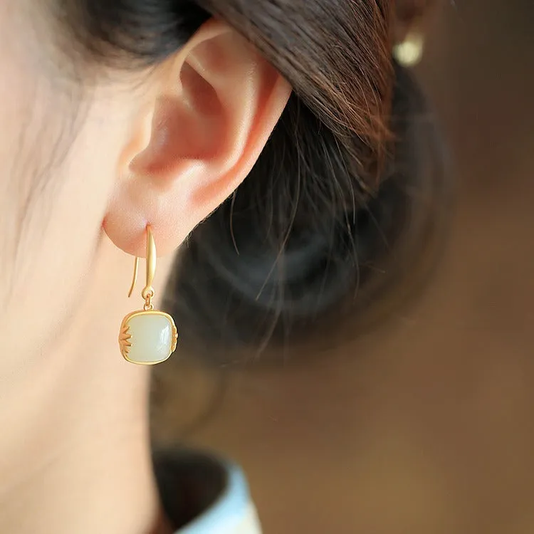 Wholesale Chinese Ancient Gold and Jade Sugar Cube Earrings Mother's Day