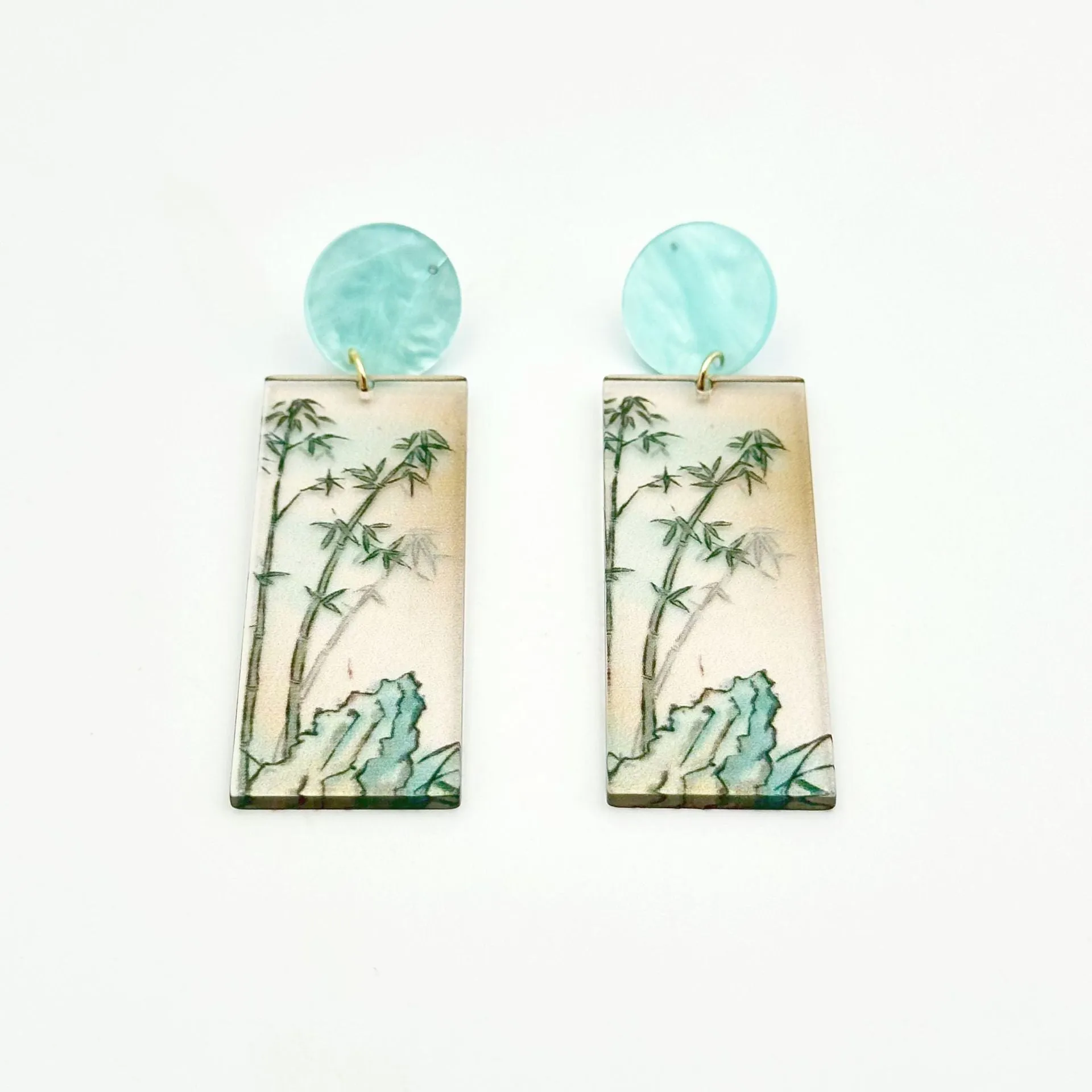 Wholesale Chinese Style Bamboo Flower Standing Print Acrylic Earrings